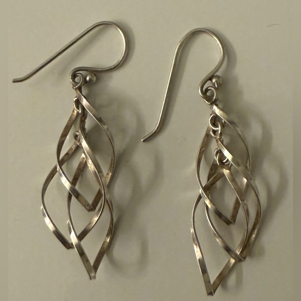 Silver Toned Geonetric Twisted Drop Earrings - Picture 2 of 4